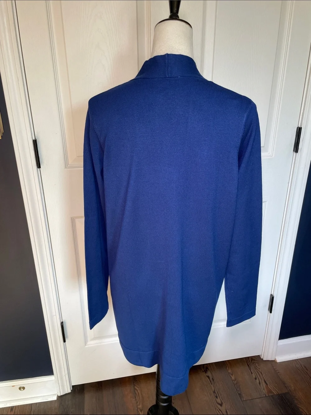 NWOT Susan Graver Blue Open Front Knit Cardigan Jacket Sweater Pockets
